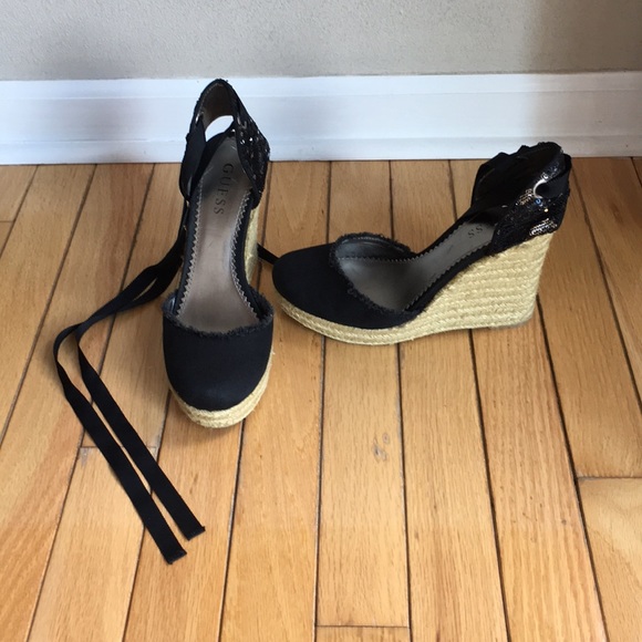 Guess Shoes - Guess Black Sequin Espadrille Wedge